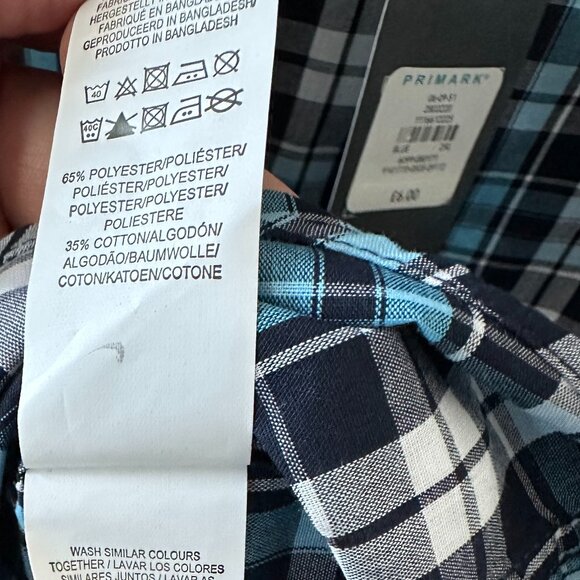 Primark Blue, White & Black Check XXL Men's Short-Sleeve Shirt - Picture 7 of 11